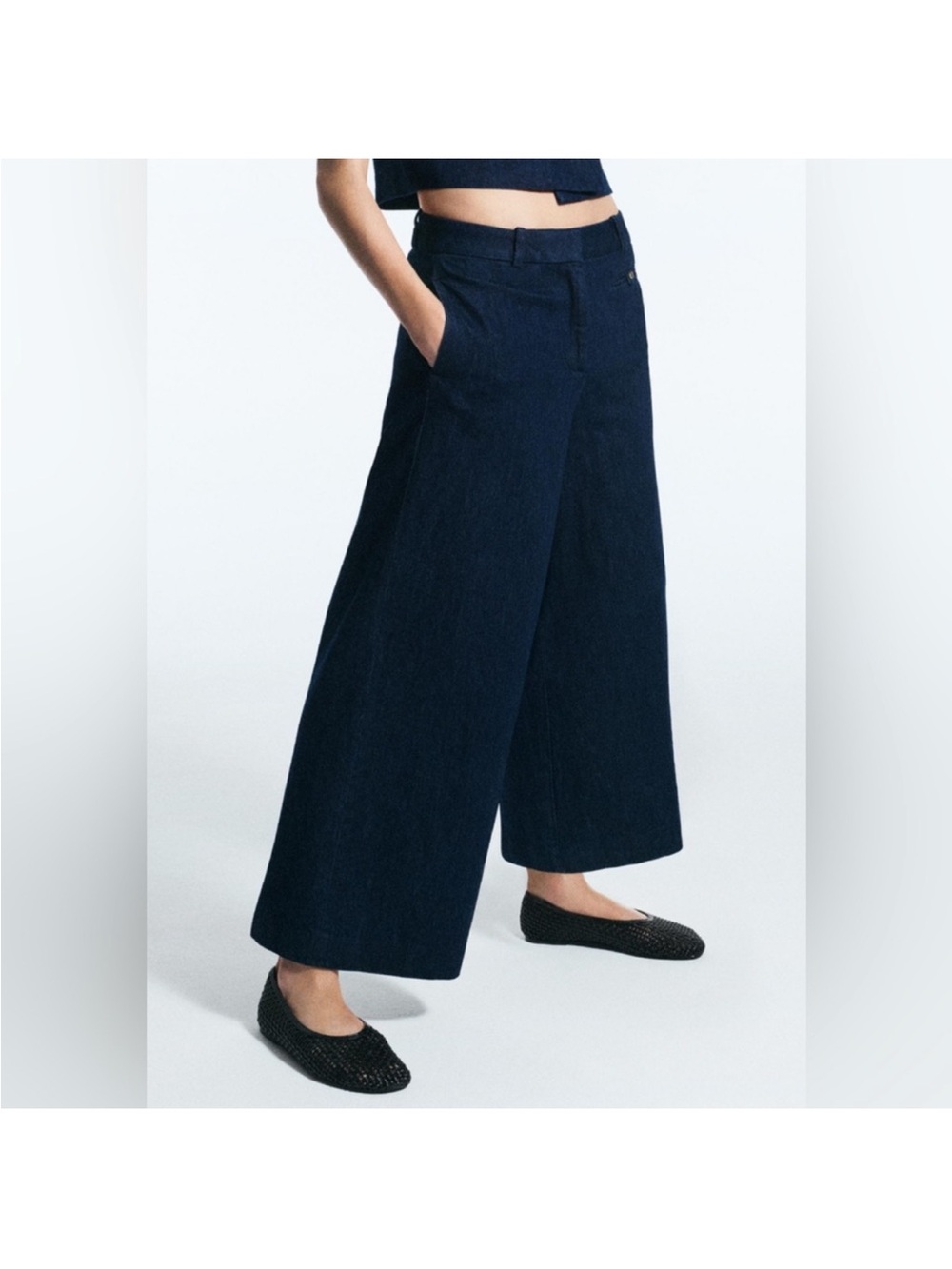 Wide-Leg Zara denim culotte Cropped Jeans in Dark Navy